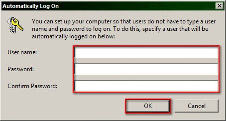 Windows 7 Automatic Log On Settings